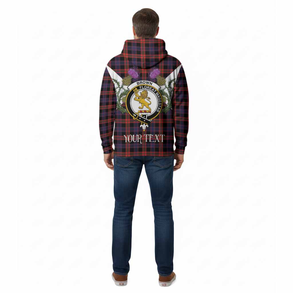Brown (Broun) Tartan Family Crest Cotton Hoodie Scottish Burns Night Thistle Floral