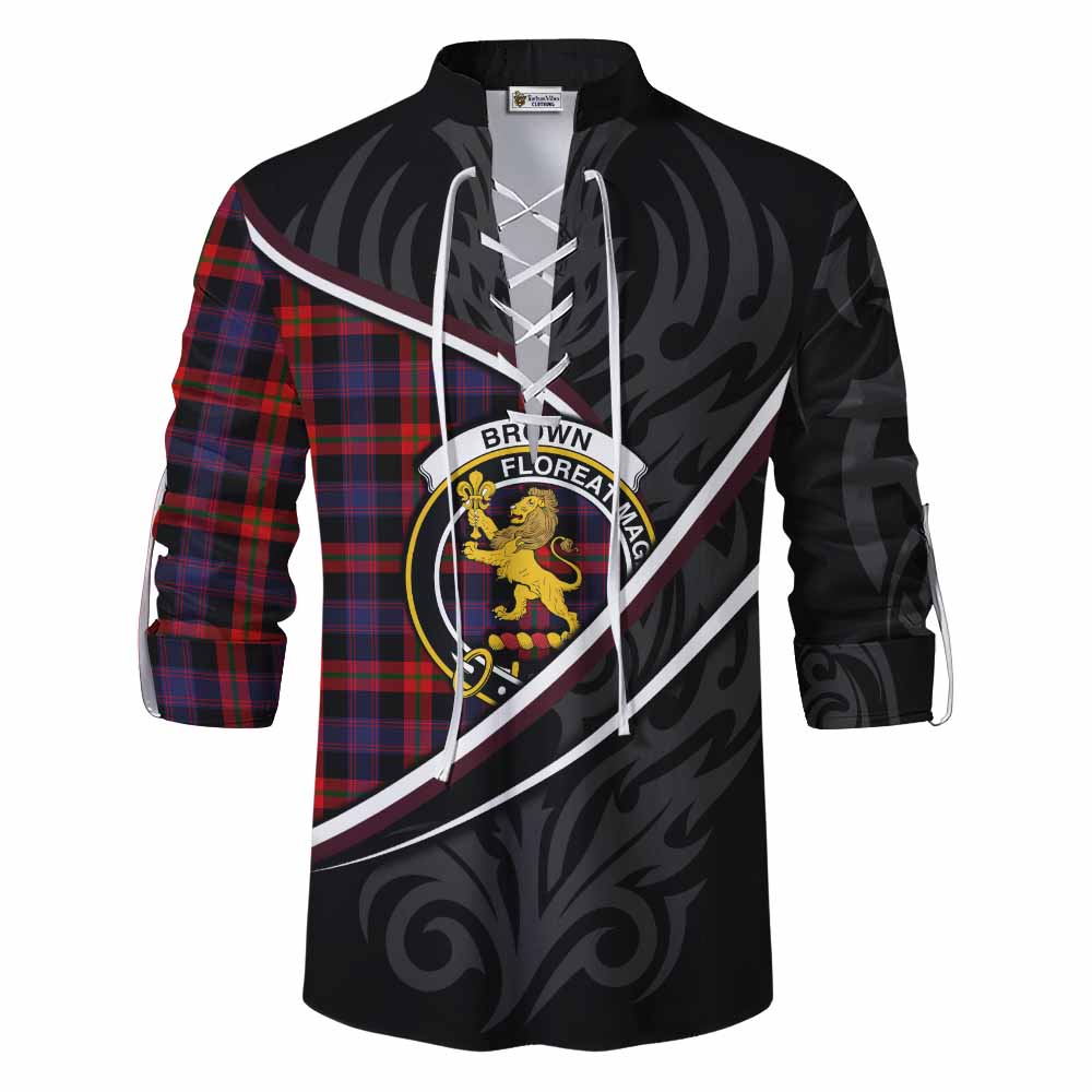 Brown (Broun) Tartan Family Crest Ghillie Kilt Shirt Celtic Scottish Thistle Floral - Tartan Vibes Clothing