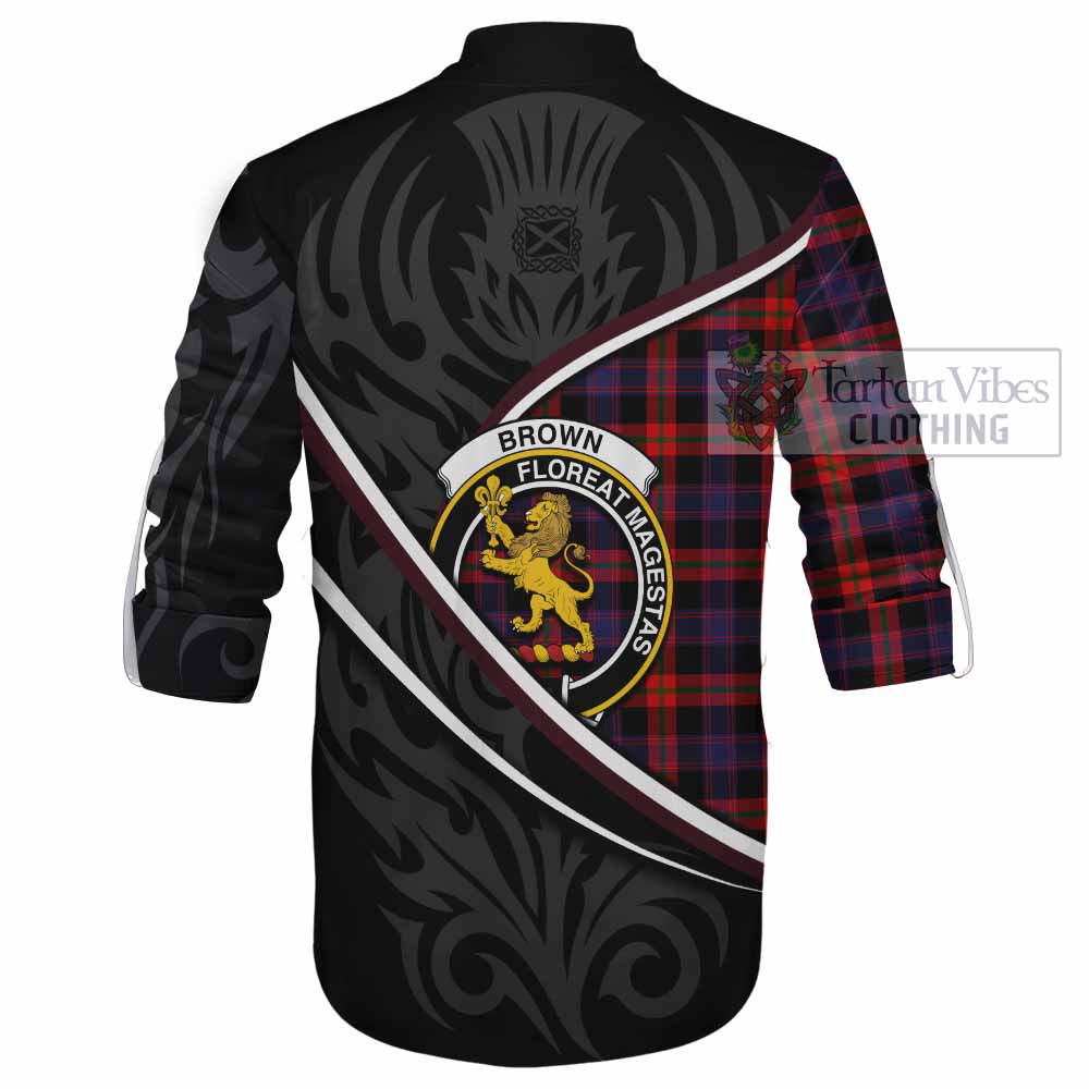 Brown (Broun) Tartan Family Crest Ghillie Kilt Shirt Celtic Scottish Thistle Floral - Tartan Vibes Clothing