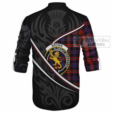 Brown (Broun) Tartan Family Crest Ghillie Kilt Shirt Celtic Scottish Thistle Floral - Tartan Vibes Clothing