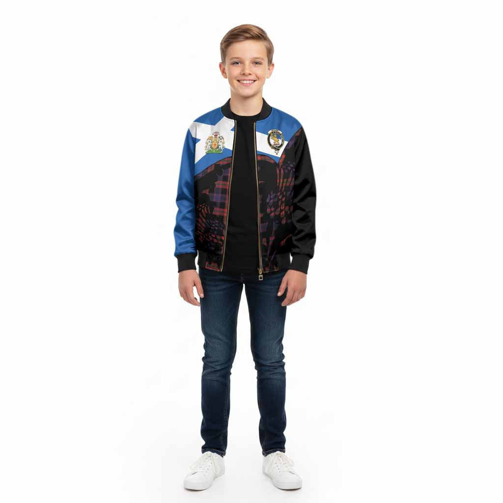 Brown (Broun) Tartan Family Crest Kid Bomber Jacket Scotland Thistle Floral Flag Style