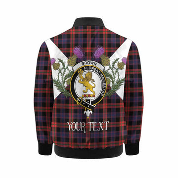 Brown (Broun) Tartan Family Crest Kid Bomber Jacket Scottish Burns Night Thistle Floral