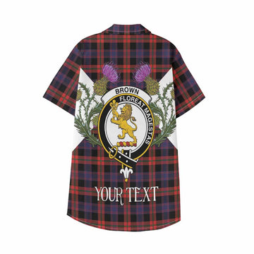 Brown (Broun) Tartan Family Crest Kid Hawaiian Shirt Scottish Burns Night Thistle Floral