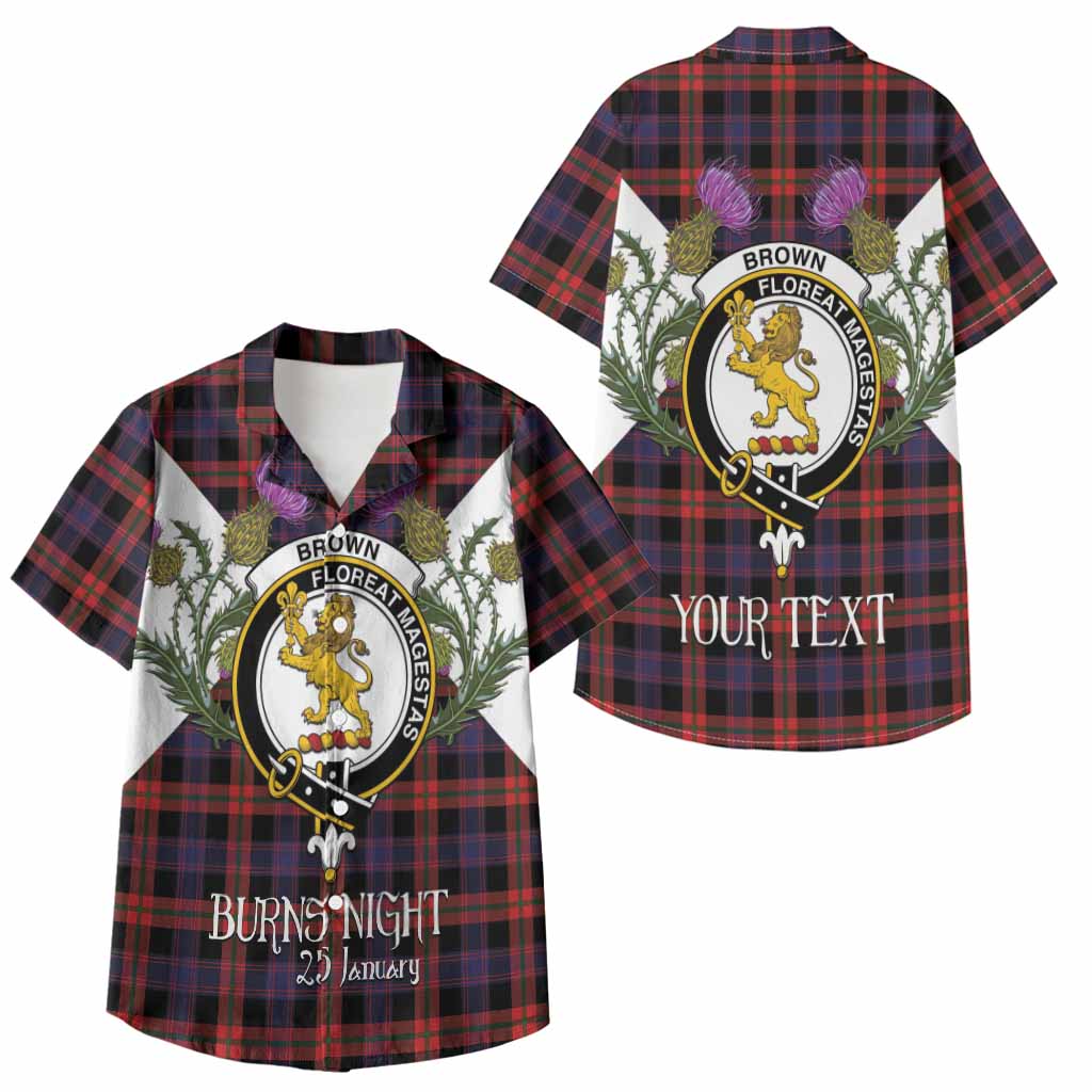 Brown (Broun) Tartan Family Crest Kid Hawaiian Shirt Scottish Burns Night Thistle Floral