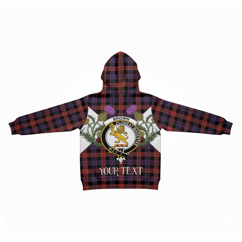 Brown (Broun) Tartan Family Crest Kid Hoodie Scottish Burns Night Thistle Floral