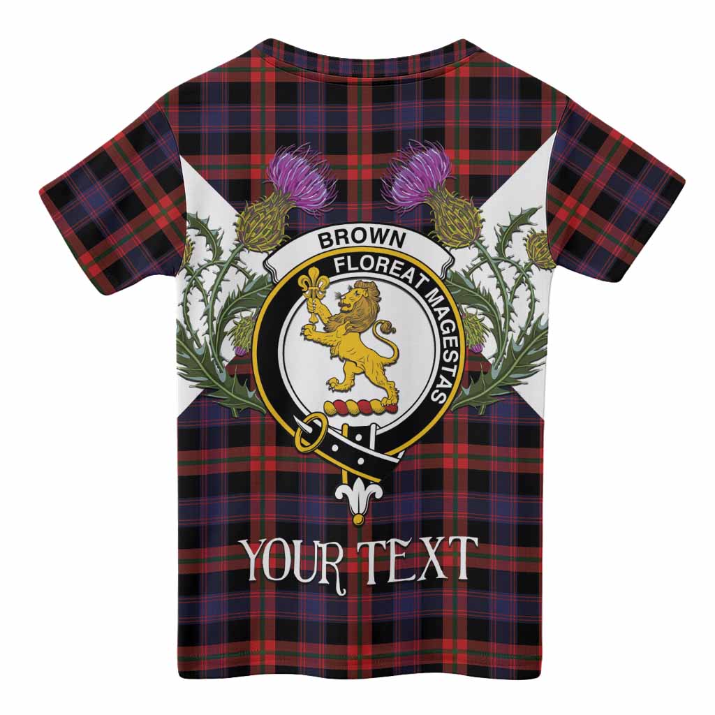 Brown (Broun) Tartan Family Crest Kid T-shirt Scottish Burns Night Thistle Floral