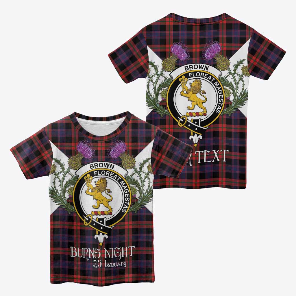 Brown (Broun) Tartan Family Crest Kid T-shirt Scottish Burns Night Thistle Floral