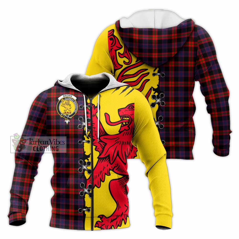 Brown (Broun) Tartan Family Crest Knitted Hoodie Lion Rampant Honor - Tartan Vibes Clothing