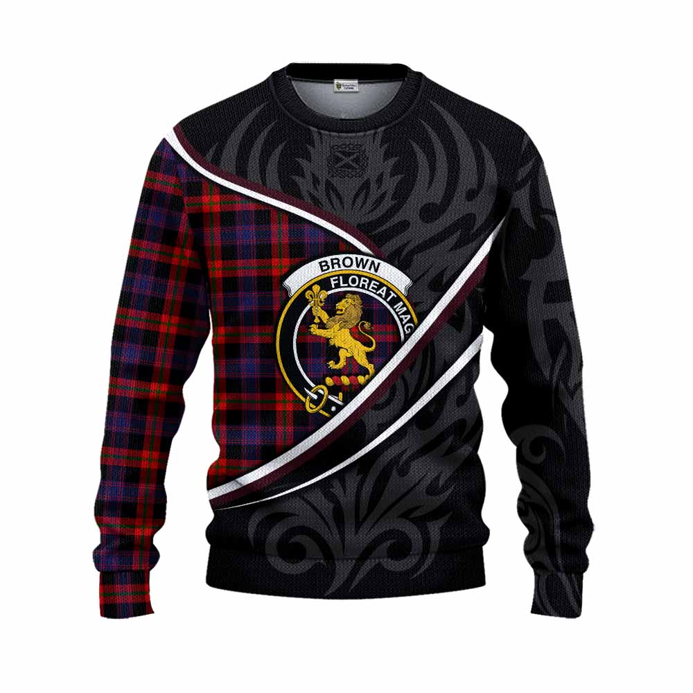 Brown (Broun) Tartan Family Crest Knitted Sweater Celtic Scottish Thistle Floral - Tartan Vibes Clothing