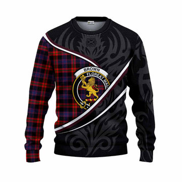 Brown (Broun) Tartan Family Crest Knitted Sweater Celtic Scottish Thistle Floral - Tartan Vibes Clothing