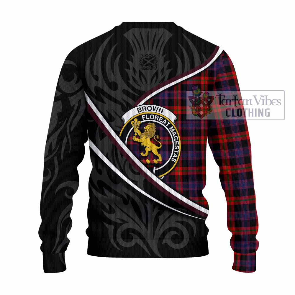 Brown (Broun) Tartan Family Crest Knitted Sweater Celtic Scottish Thistle Floral - Tartan Vibes Clothing
