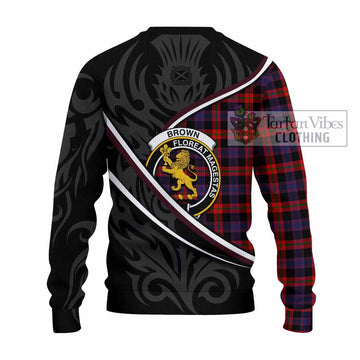 Brown (Broun) Tartan Family Crest Knitted Sweater Celtic Scottish Thistle Floral - Tartan Vibes Clothing