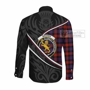 Brown (Broun) Tartan Family Crest Long Sleeve Button Shirts Celtic Scottish Thistle Floral - Tartan Vibes Clothing