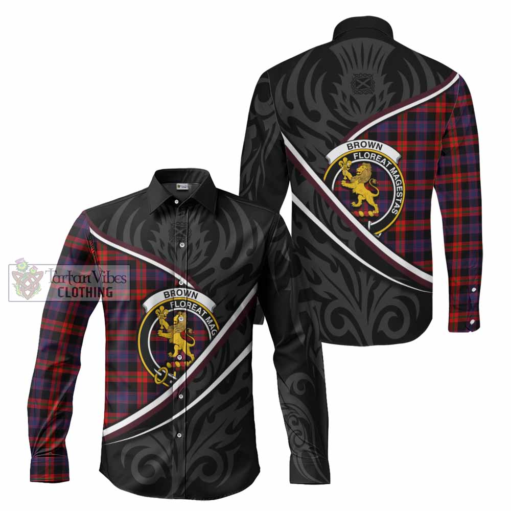 Brown (Broun) Tartan Family Crest Long Sleeve Button Shirts Celtic Scottish Thistle Floral - Tartan Vibes Clothing