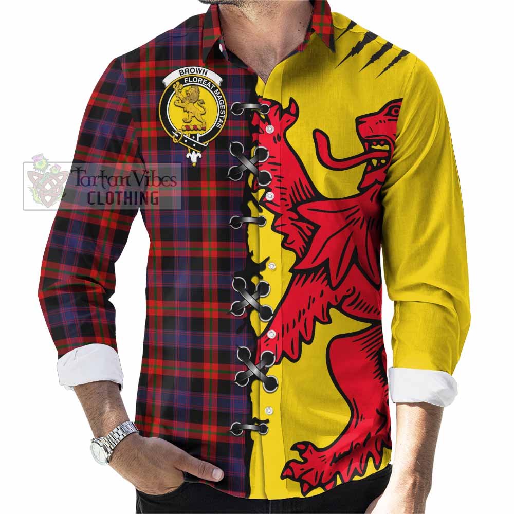 Brown (Broun) Tartan Family Crest Long Sleeve Button Shirts Lion Rampant Honor - Tartan Vibes Clothing