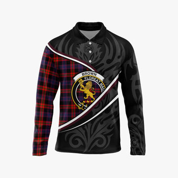 Brown (Broun) Tartan Family Crest Long Sleeve Polo Shirt Celtic Scottish Thistle Floral - Tartan Vibes Clothing