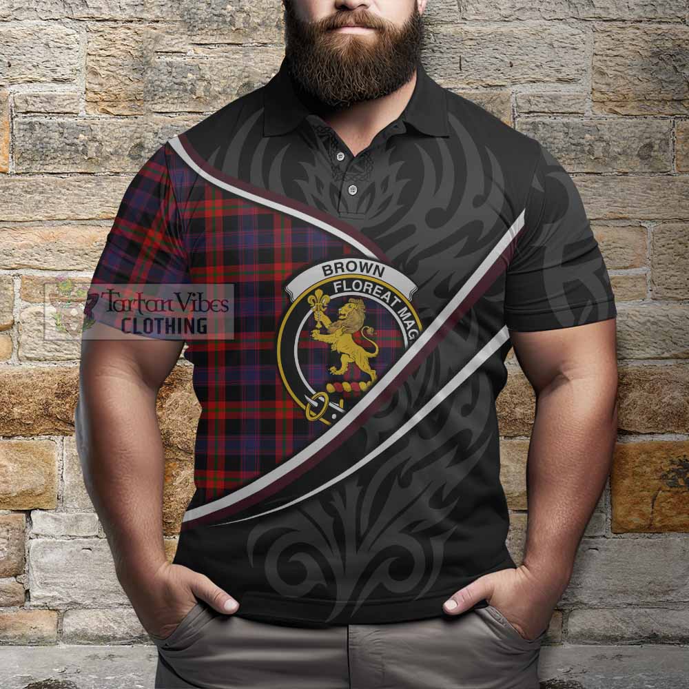 Brown (Broun) Tartan Family Crest Polo Shirt Celtic Scottish Thistle Floral - Tartan Vibes Clothing