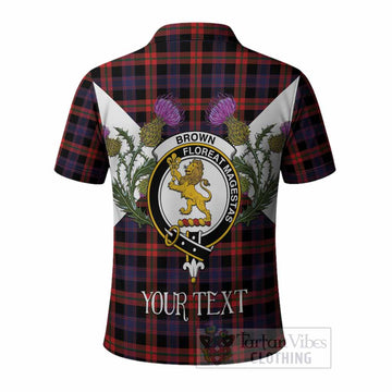 Brown (Broun) Tartan Family Crest Polo Shirt Scottish Burns Night Thistle Floral