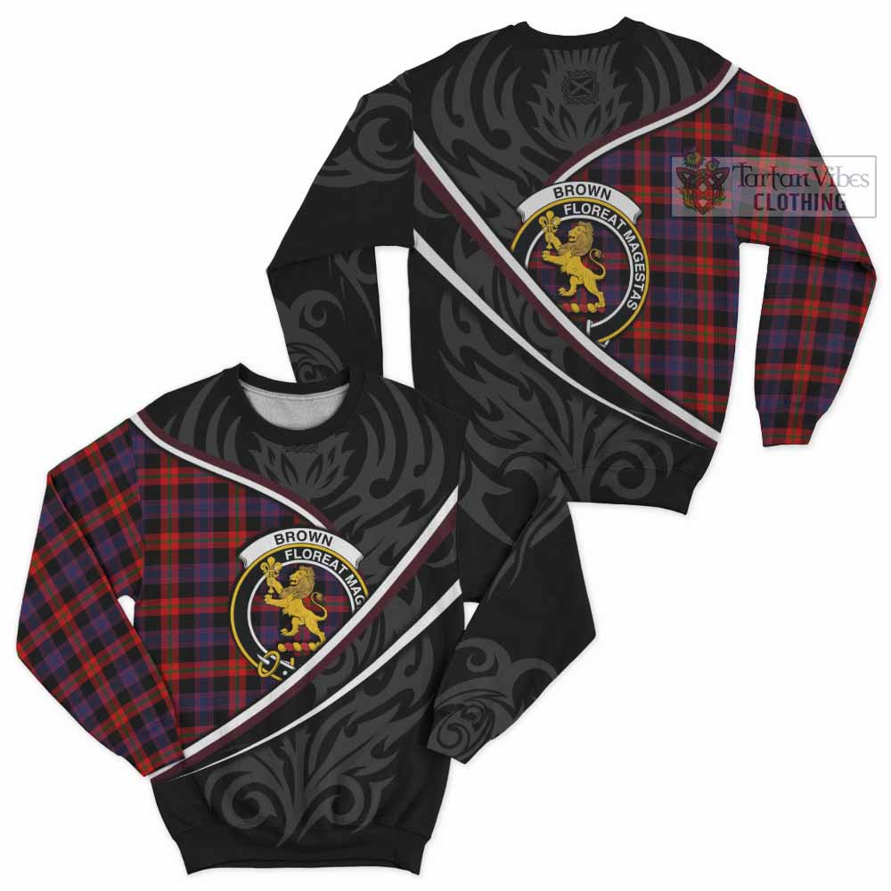 Brown (Broun) Tartan Family Crest Sweatshirt Celtic Scottish Thistle Floral - Tartan Vibes Clothing