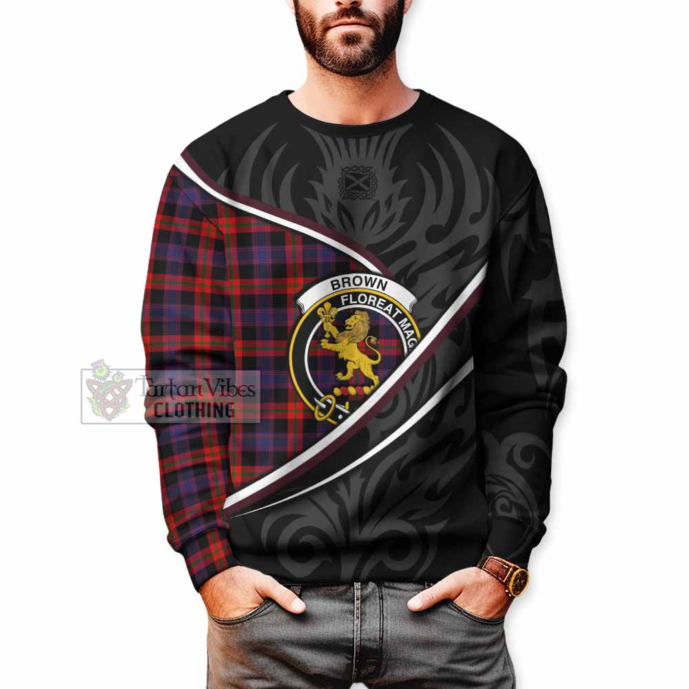 Brown (Broun) Tartan Family Crest Sweatshirt Celtic Scottish Thistle Floral - Tartan Vibes Clothing