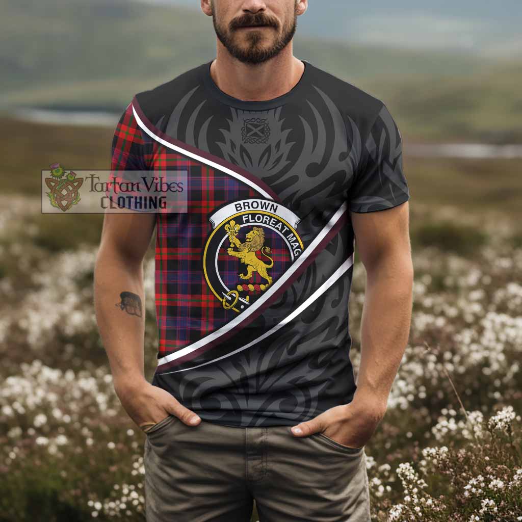Brown (Broun) Tartan Family Crest T-shirt Celtic Scottish Thistle Floral - Tartan Vibes Clothing