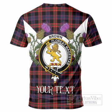 Brown (Broun) Tartan Family Crest T-Shirt Scottish Burns Night Thistle Floral