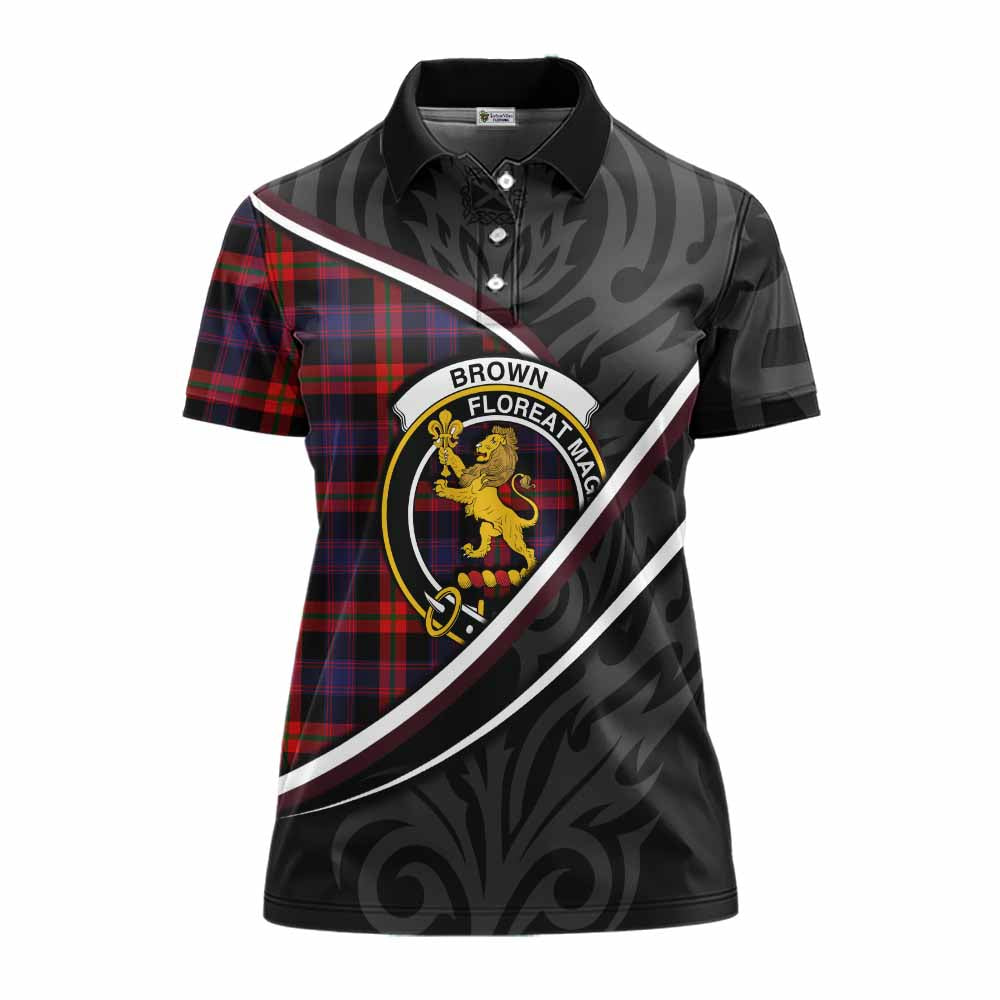 Brown (Broun) Tartan Family Crest Women's Polo Shirt Celtic Scottish Thistle Floral - Tartan Vibes Clothing