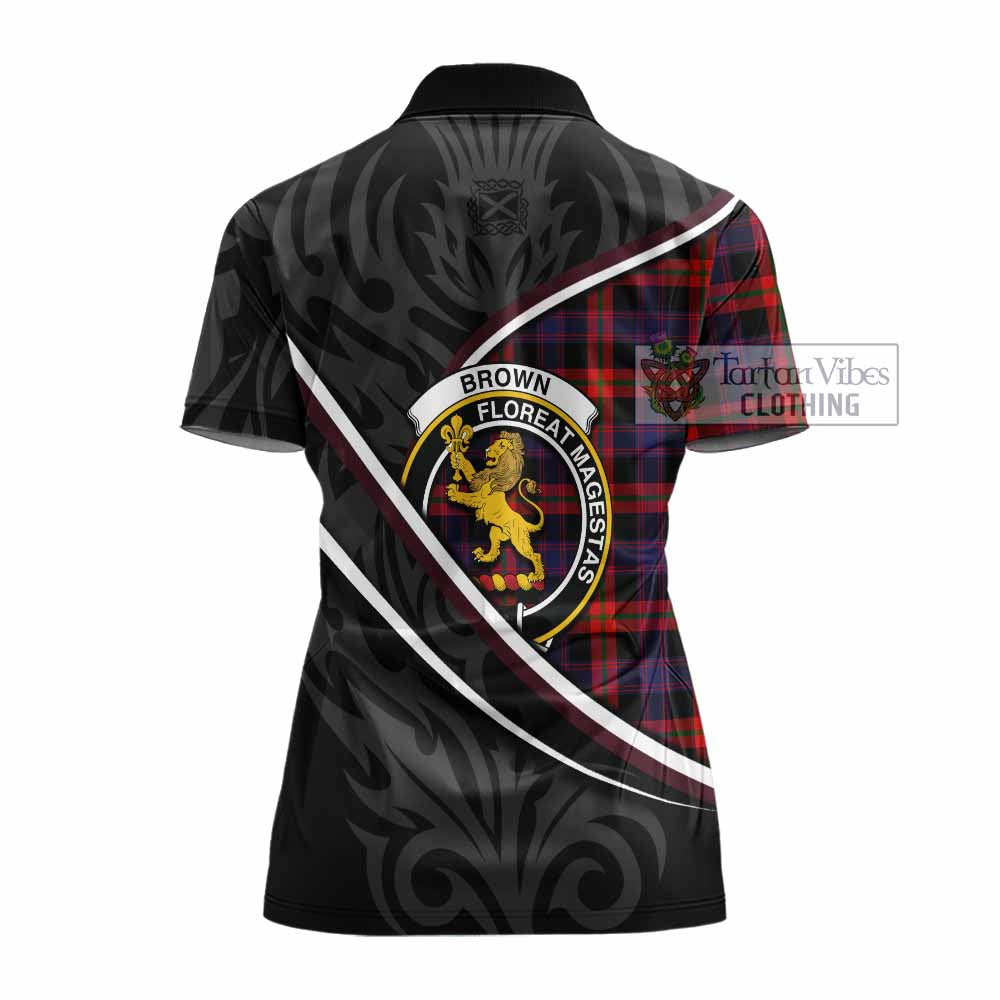 Brown (Broun) Tartan Family Crest Women's Polo Shirt Celtic Scottish Thistle Floral - Tartan Vibes Clothing