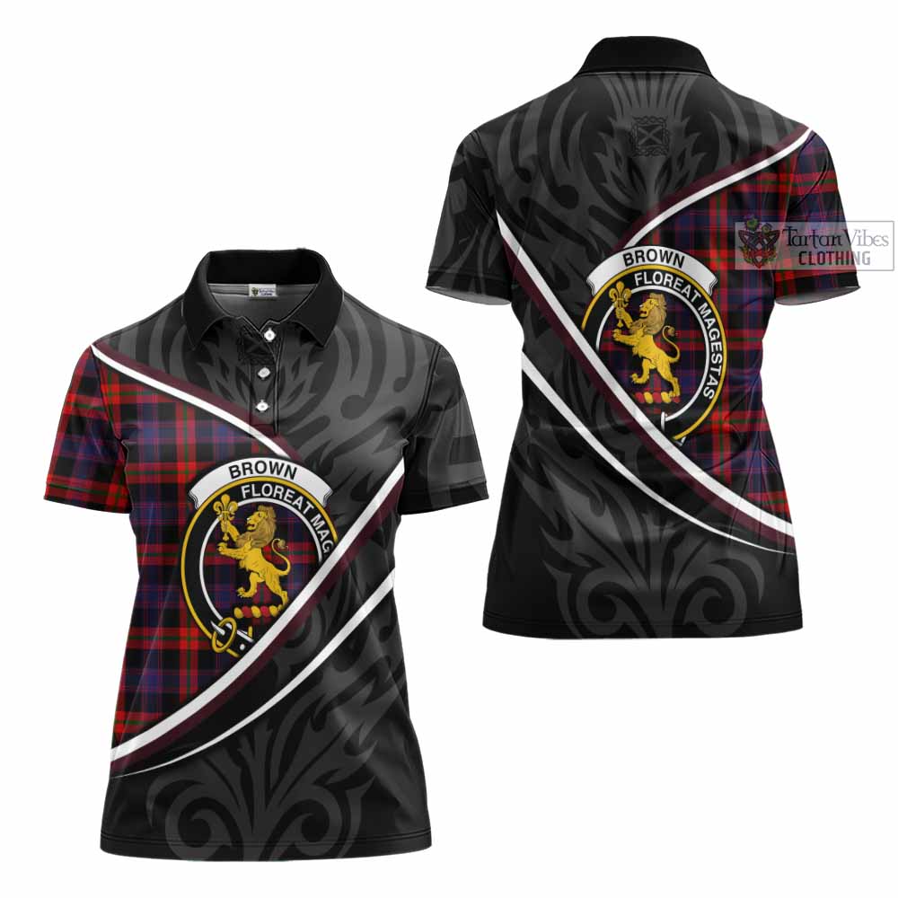 Brown (Broun) Tartan Family Crest Women's Polo Shirt Celtic Scottish Thistle Floral - Tartan Vibes Clothing