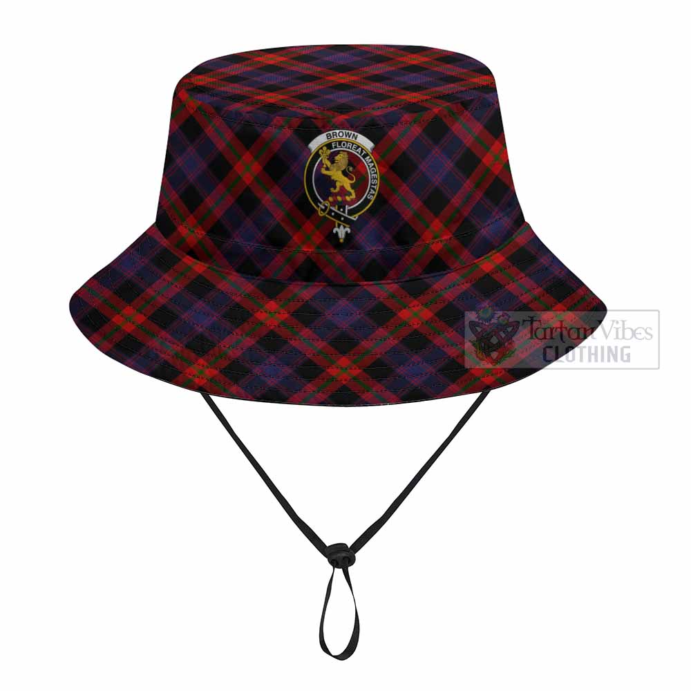 Brown (Broun) Tartan Fishing Hat with Family Crest