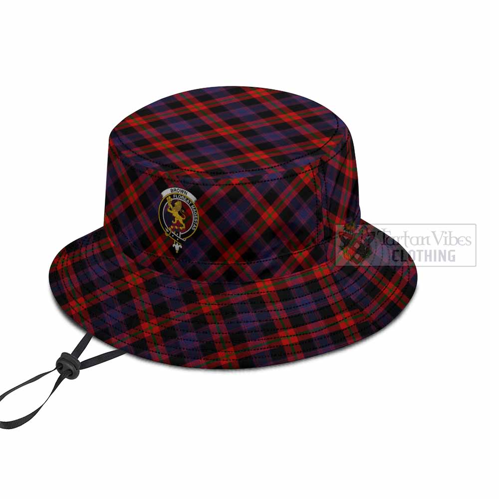 Brown (Broun) Tartan Fishing Hat with Family Crest