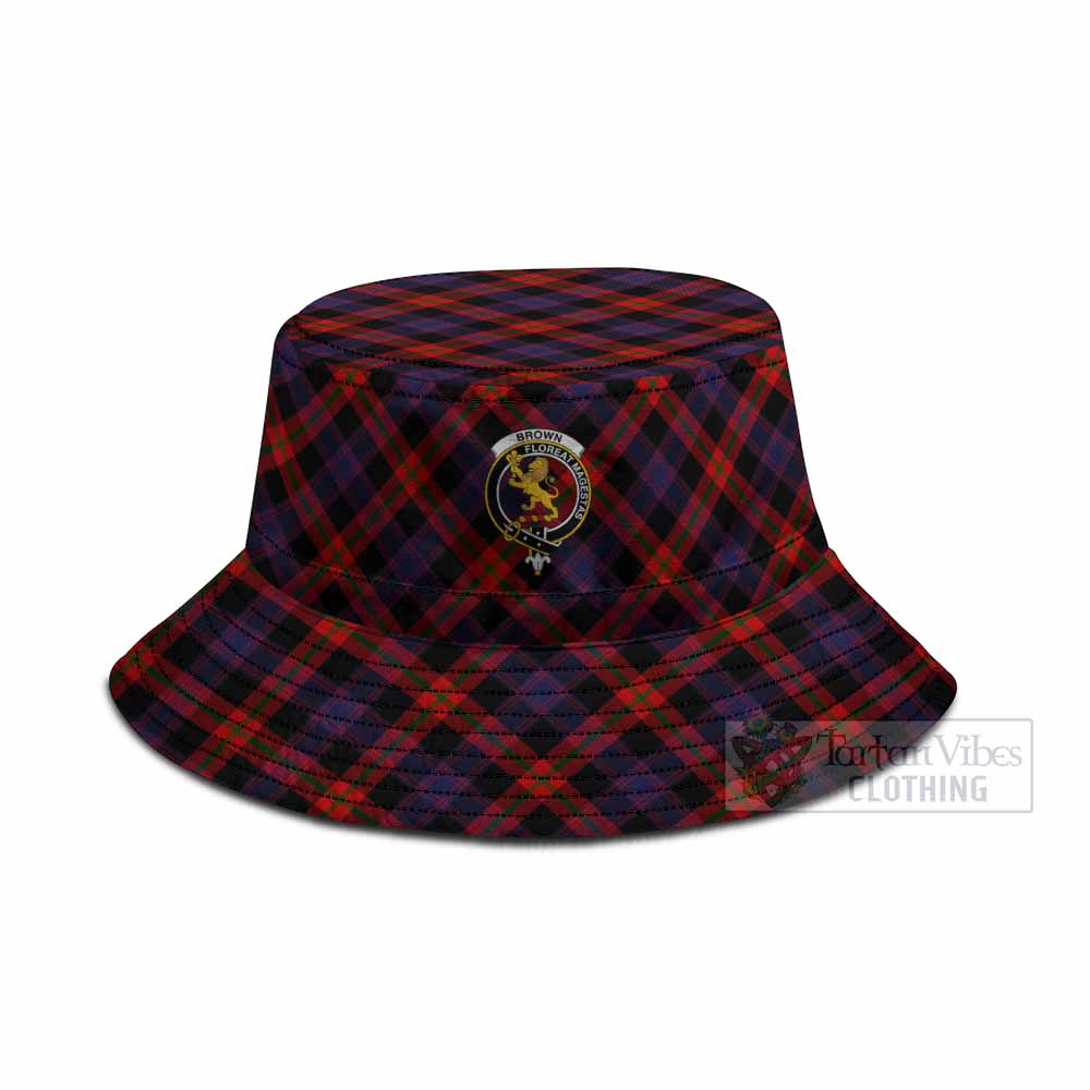 Brown (Broun) Tartan Fishing Hat with Family Crest