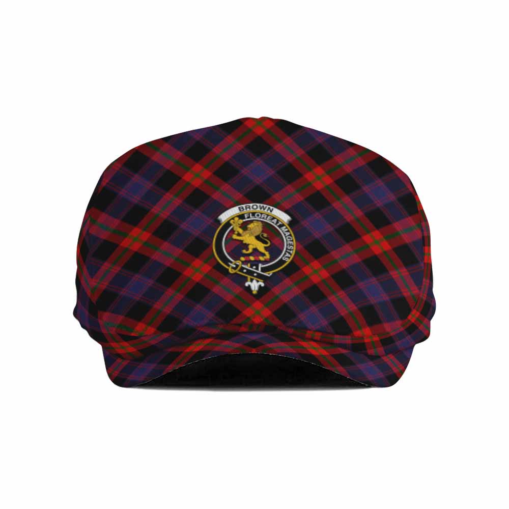 Brown (Broun) Tartan Flat Cap, Jeff Cap Cross Style with Family Crest - Tartan Vibes Clothing
