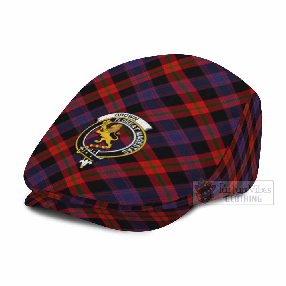Brown (Broun) Tartan Flat Cap, Jeff Cap Cross Style with Family Crest - Tartan Vibes Clothing