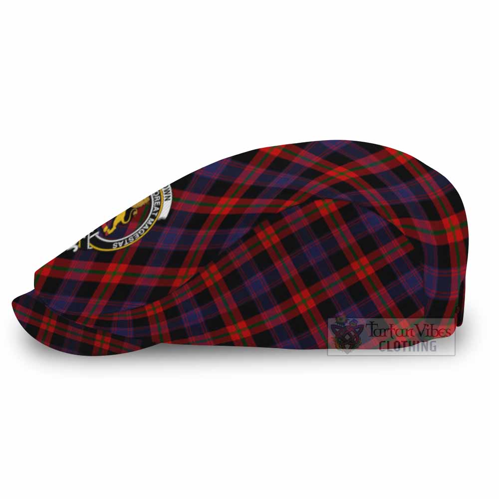 Brown (Broun) Tartan Flat Cap, Jeff Cap Cross Style with Family Crest - Tartan Vibes Clothing