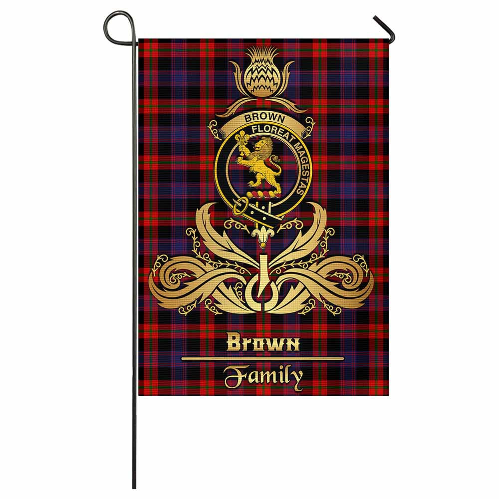 Brown (Broun) Tartan Garden Flag with Highland Thistle Cherish Family Crest Style - Tartan Vibes Clothing