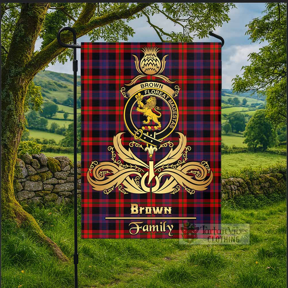 Brown (Broun) Tartan Garden Flag with Highland Thistle Cherish Family Crest Style - Tartan Vibes Clothing