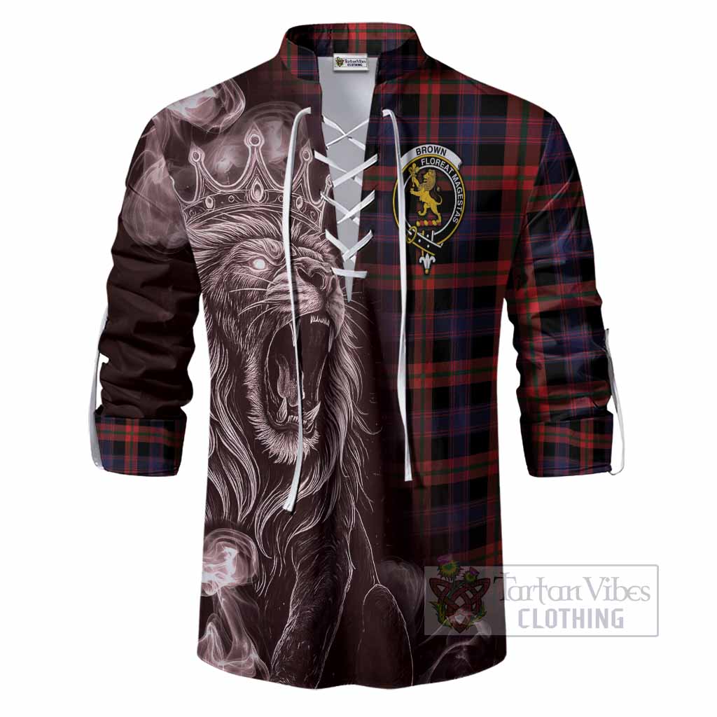 Brown (Broun) Tartan Ghillie Shirt Roaring Lion Heritage