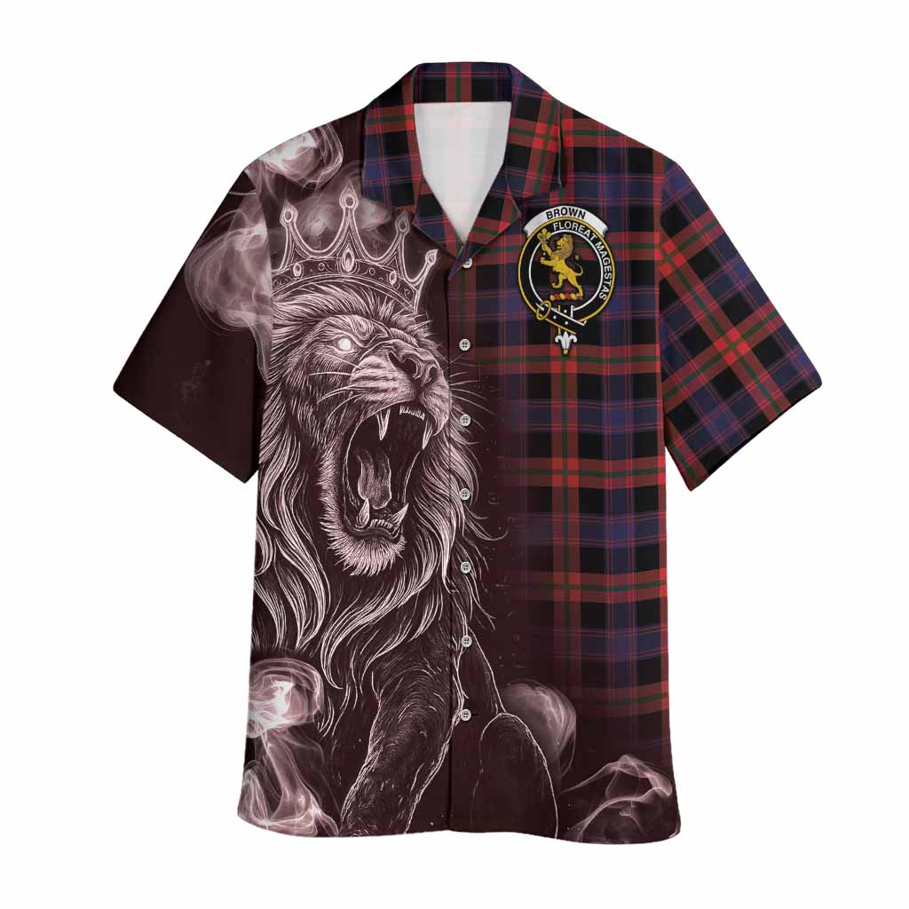 Brown (Broun) Tartan Hawaiian Shirt Roaring Lion Heritage