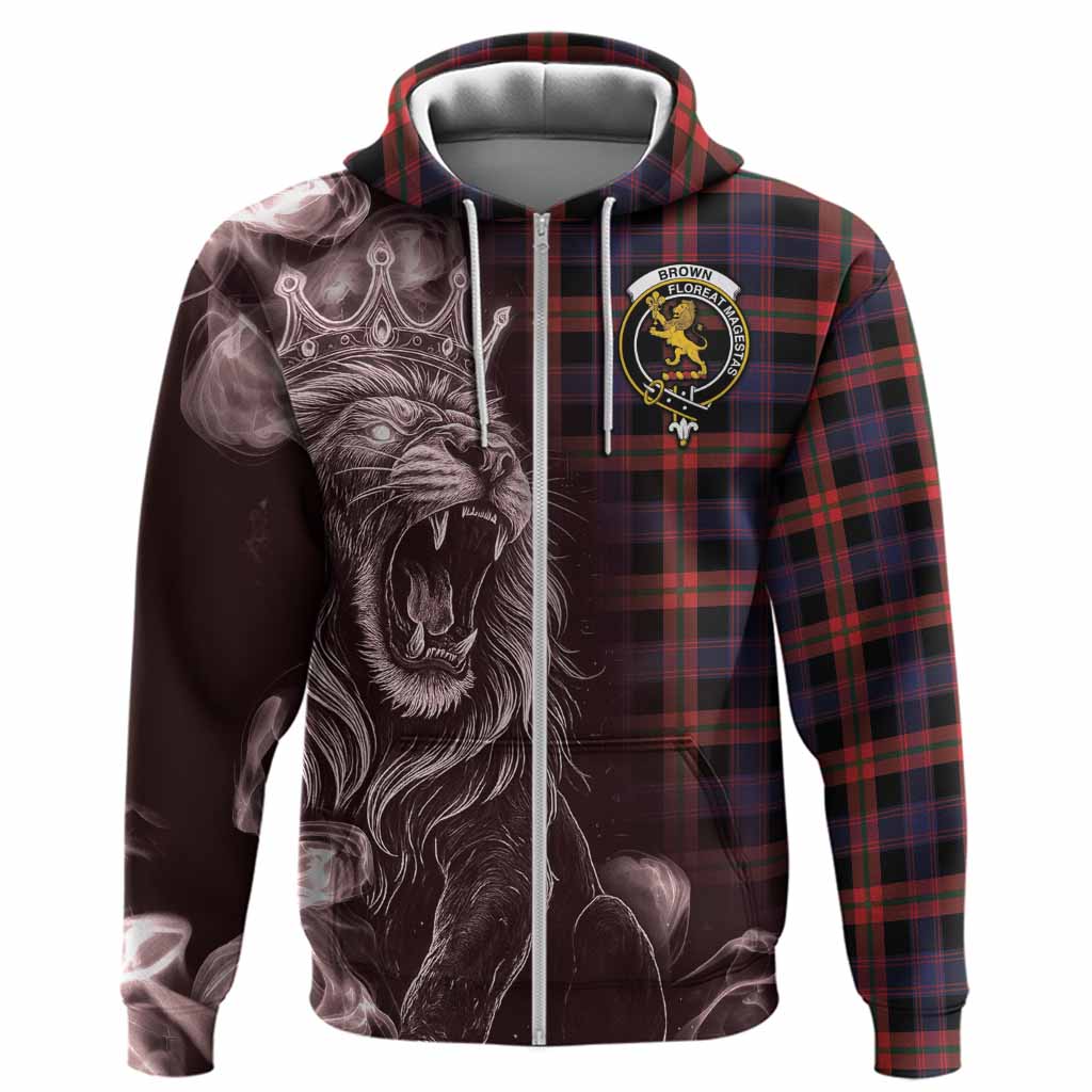 Brown (Broun) Tartan Hoodie Roaring Lion Heritage