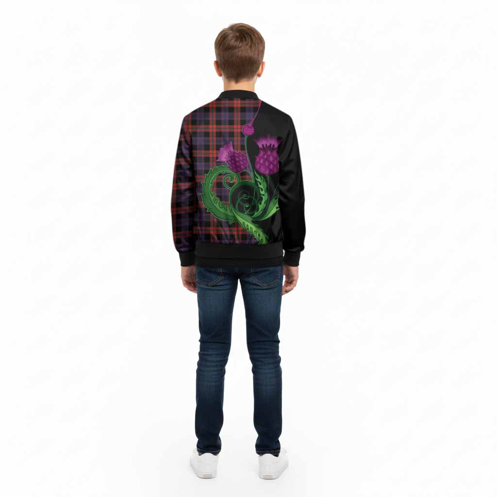 Brown (Broun) Tartan Kid Bomber Jacket Traditional Scottish Thistle