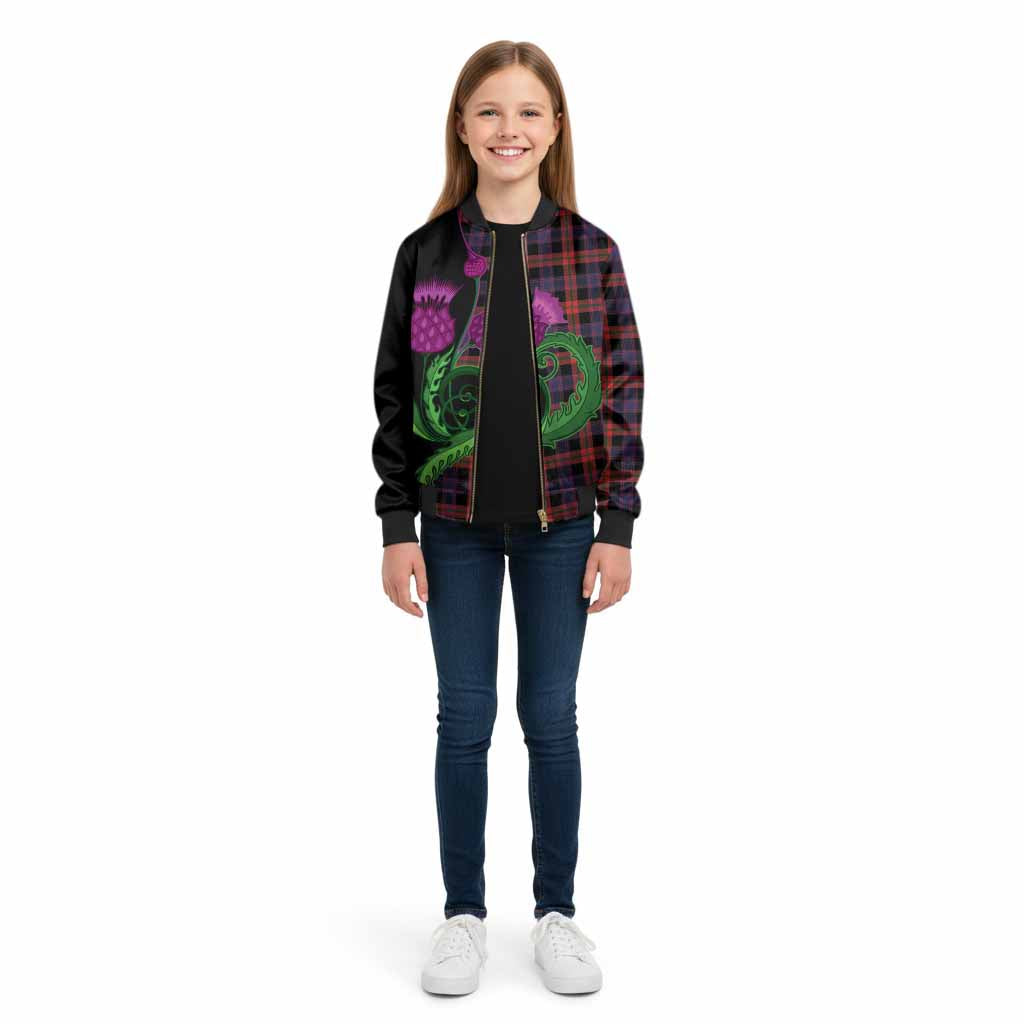 Brown (Broun) Tartan Kid Bomber Jacket Traditional Scottish Thistle
