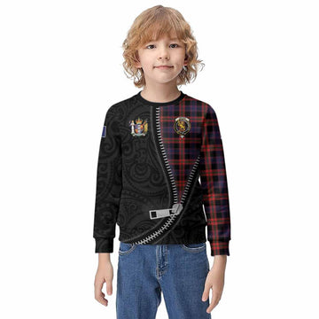 Brown (Broun) Tartan Kid Knitted Sweatshirt New Zealand Pattern Unique Zipper Stylized