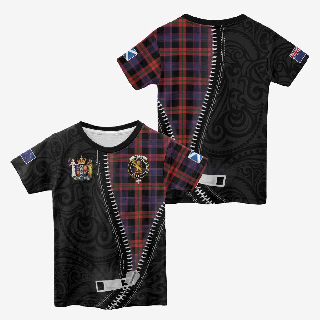 Brown (Broun) Tartan Kid T-shirt New Zealand Pattern Unique Zipper Stylized