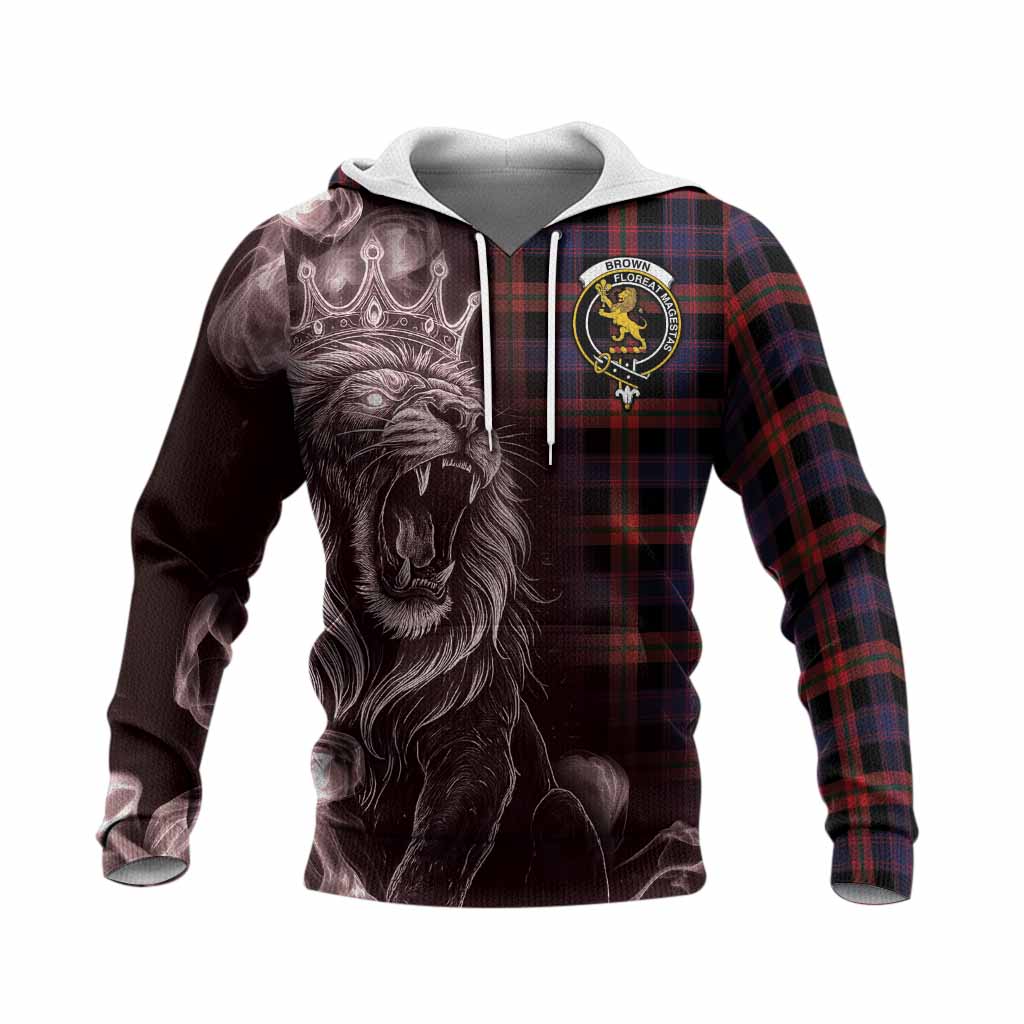 Brown (Broun) Tartan Knitted Hoodie Roaring Lion Heritage