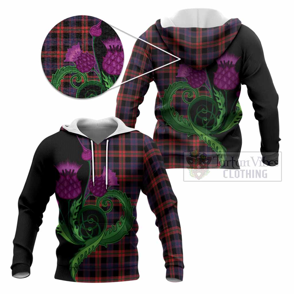 Brown (Broun) Tartan Knitted Hoodie Traditional Scottish Thistle