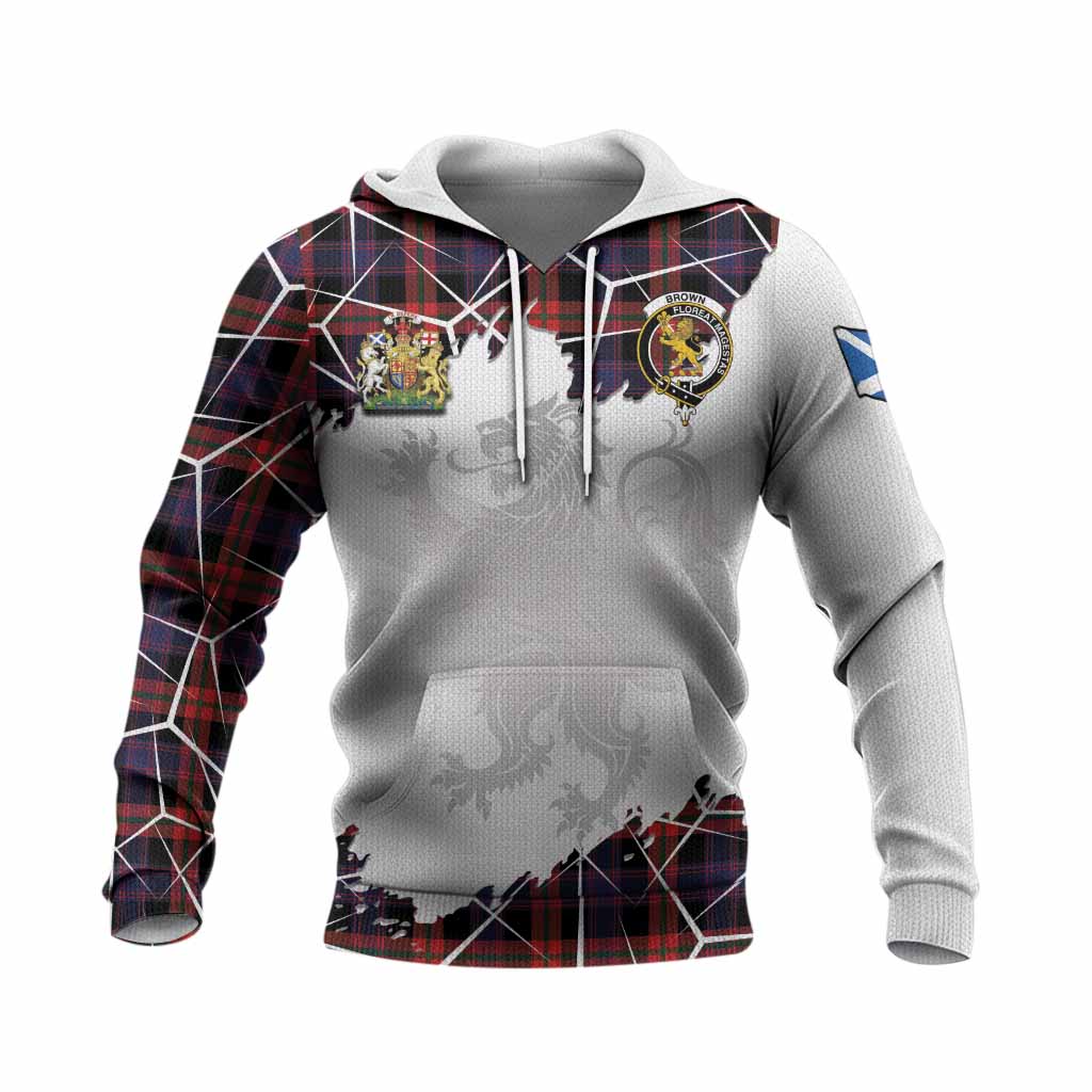 Brown (Broun) Tartan Knitted Hoodie with Family Crest and Lion Rampant Grunge Style