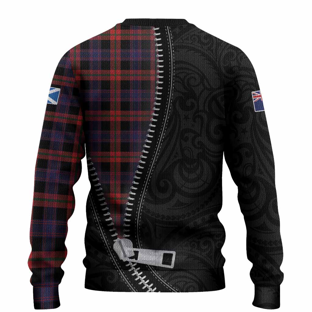 Brown (Broun) Tartan Knitted Sweater New Zealand Pattern Unique Zipper Stylized