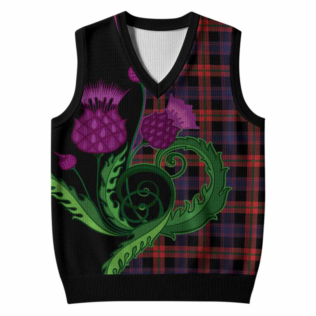 Brown (Broun) Tartan Knitted V-Neck Vest Traditional Scottish Thistle