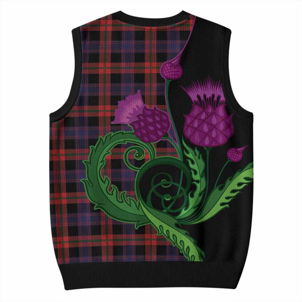 Brown (Broun) Tartan Knitted V-Neck Vest Traditional Scottish Thistle
